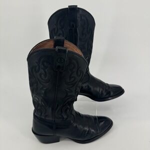 Tony Lama Cowboy Western Boots MENS Black Leather Pull On SIZE 9.5 EE